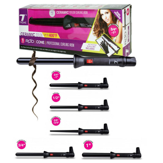 Tyche 3/8"-3/4" Ceramic Teflon Small Cone Curling Iron (Wand) with Heat Glove