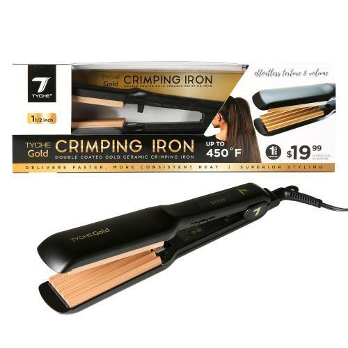 1 1/2 inch Double Coated Gold Ceramic Crimping Iron by Tyche - True Elegance Beauty Supply