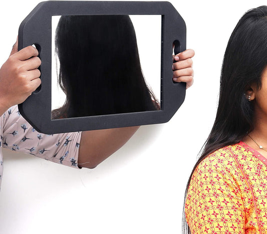 Hairdressing Mirror - 8 x 11.5 inches Black Foam Barber Mirror, Lightweight Double Handle Salon Mirror - Handheld Back View Mirror for Beauty and Salon 8"x11.5" viewing surface - True Elegance Beauty Supply