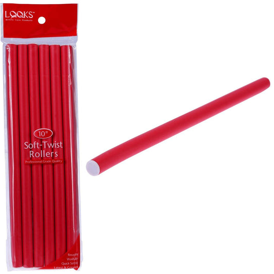 Curl Flexi Rod Soft Twist Rollers- 1/2" diameter, 10 inch length- Red - True Elegance Beauty Supply