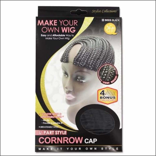U-part Braided Cornrow Cap with 4 piece wig clip - Black - True Elegance Beauty Supply